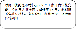 时间：收到送审材料后，5个工作日内审核完毕；经负责人批准可以延长至15日。此期限不含补充材料、专家论证、征询意见、提请解释等期间。