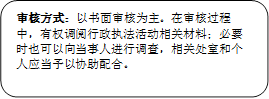 审核方式：以书面审核为主。在审核过程中，有权调阅行政执法活动相关材料；必要时也可以向当事人进行调查，相关处室和个人应当予以协助配合。